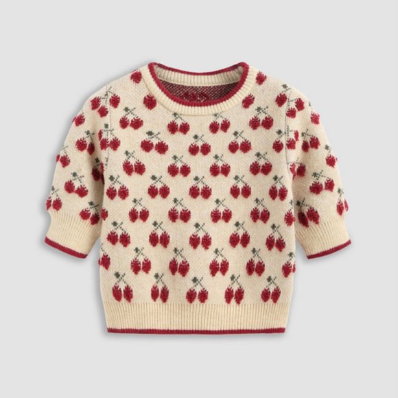 Cider Tops - Cider Contrasting Binding Cherry Pattern Knitted Crop Top